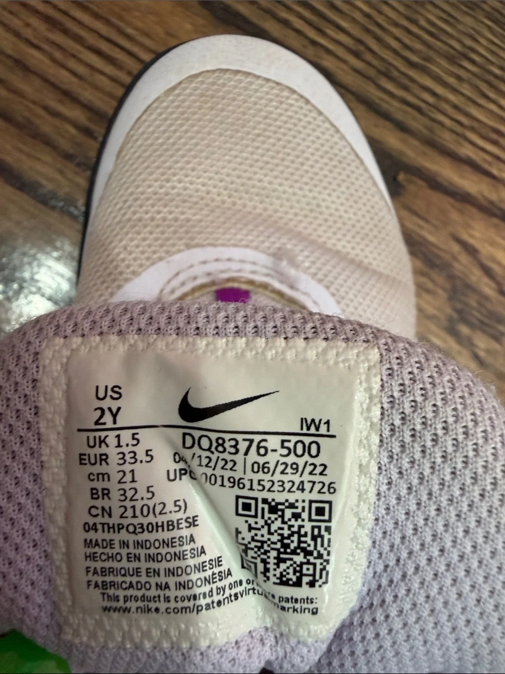 Nike Kids Light Pink and Navy Velcro Sneakers with Silver Swoosh